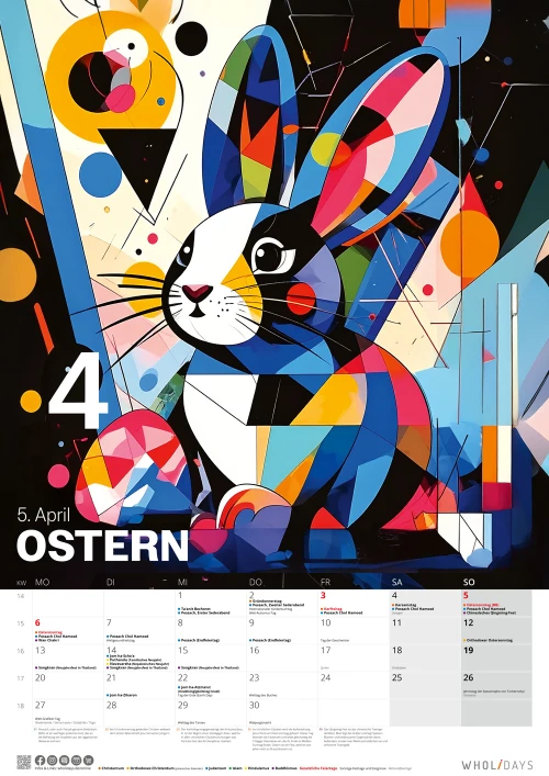 Der wholidays-Kalender 2026 – April