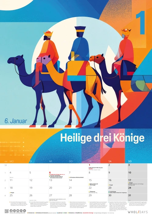 Der wholidays-Kalender 2027 – Januar
